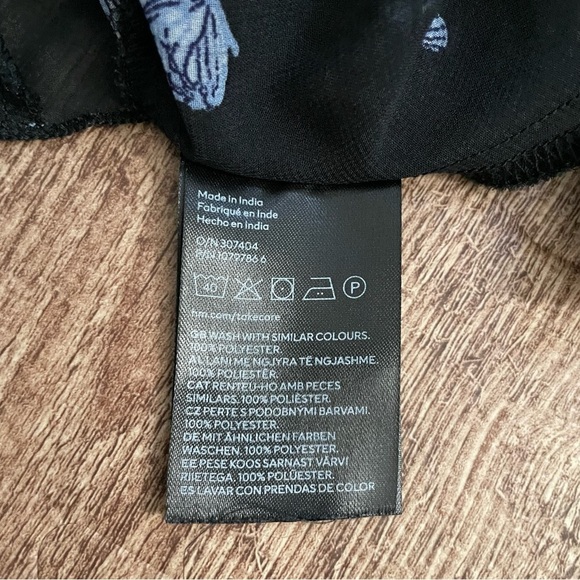 H&M Divided Black Blue Butterfly Sheer Flounce-Trimmed Chiffon Blouse Size Small - Picture 5 of 5